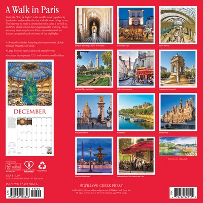 2027 Willow Creek A Walk in Paris 12 x 12 Monthly Wall Calendar, Assorted Colors (58626)