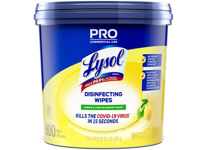 Lysol Pro Disinfecting Wipes, Lemon & Lime Blossom Scent, 800 Wipes/Canister, 2 Canisters/Carton (19200-99856CT)