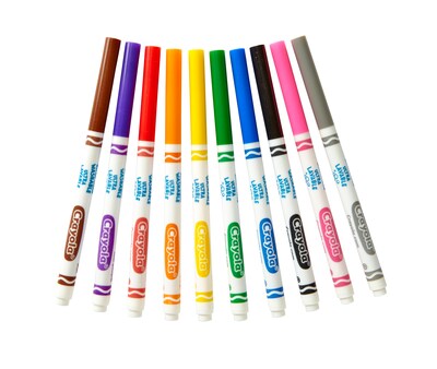 Crayola Ultra-Clean Washable Markers, Fine Line, Assorted Colors,  10/Box (58-7852)