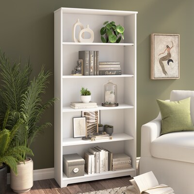 Bush Furniture Cabot 66"H 5-Shelf Bookcase with Adjustable Shelves, White (WC31966)