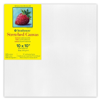 Strathmore 300 Series Primed White Stretched Canvas, 10 x 10, 3/Pack (STT31310-3)