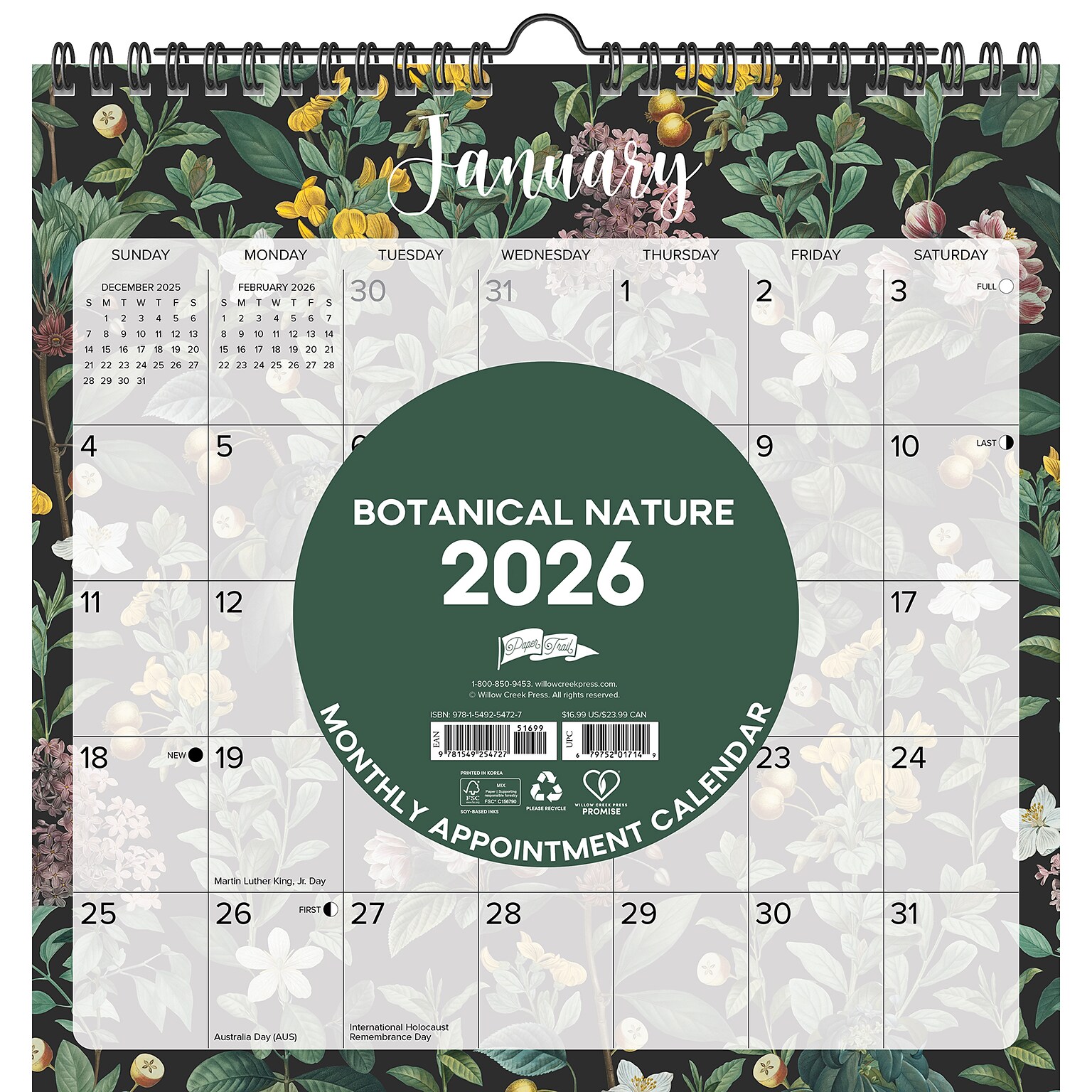 2026 Willow Creek Botanical Nature 12 x 12 Monthly Wall Calendar (54727)