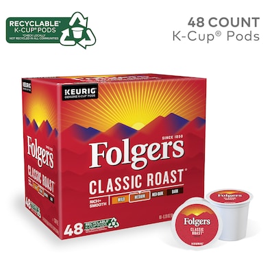 Folgers Classic Roast Coffee Keurig® K-Cup® Pods, Medium Roast, 48/Box (5000363378)