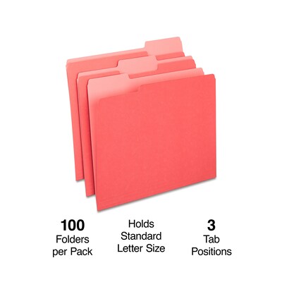 Quill Brand® File Folders, Assorted Tabs, 1/3-Cut, Letter Size, Red, 100/Box (740913RD)