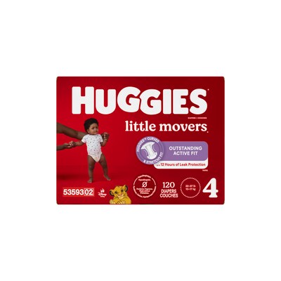 Huggies Little Movers Baby Diapers, Size 4, 120/Carton (53593)