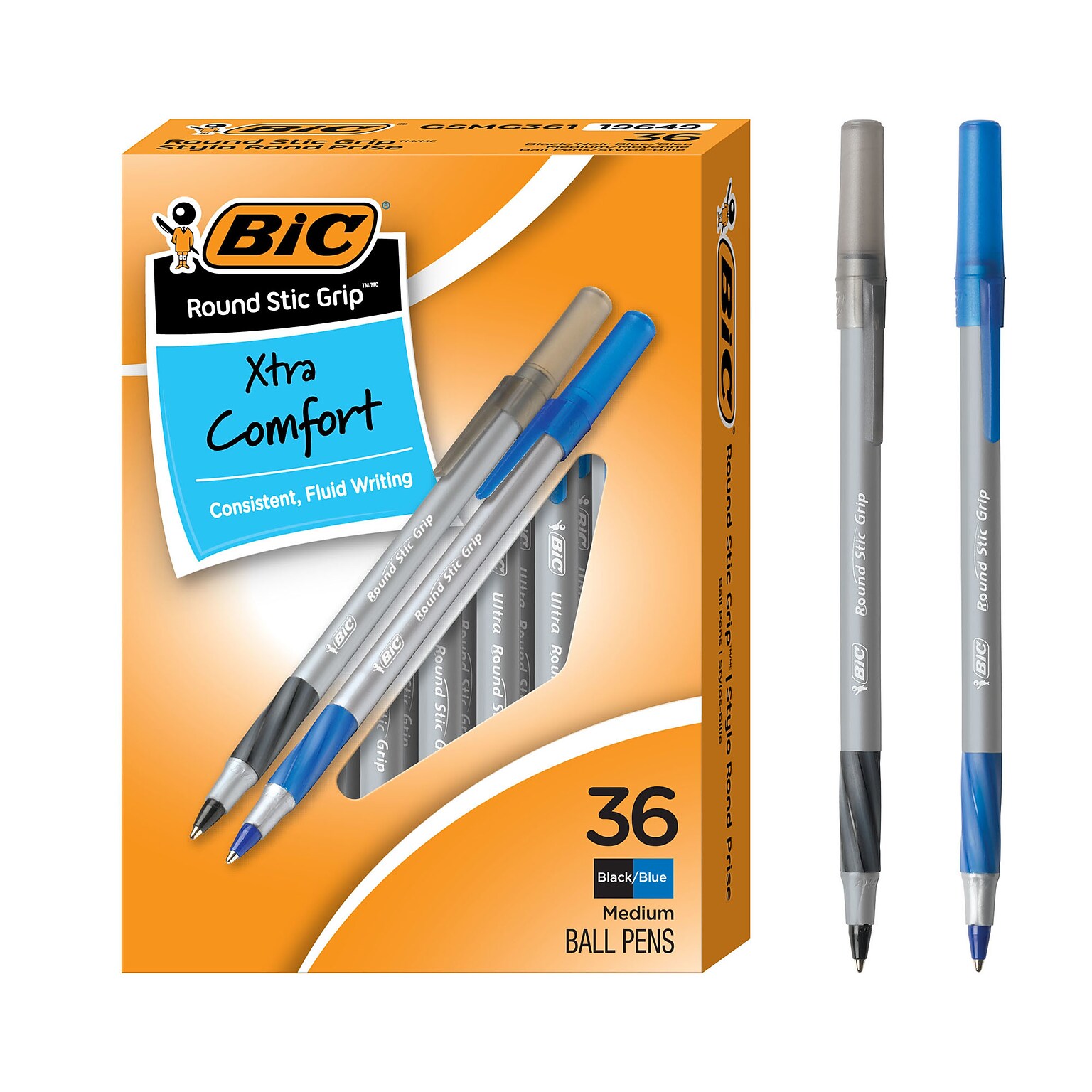 BIC Round Stic Grip Xtra-Comfort Ballpoint Pen, Medium Point, Assorted Ink, 36/Pack (GSMG361-AST)