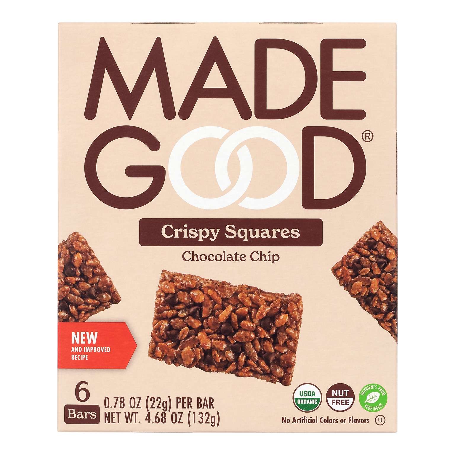 Madegood Gluten Free Chocolate Chip Crispy Squares, 0.78 oz., 6/Box, 6 Boxes/Pack (307-00429)
