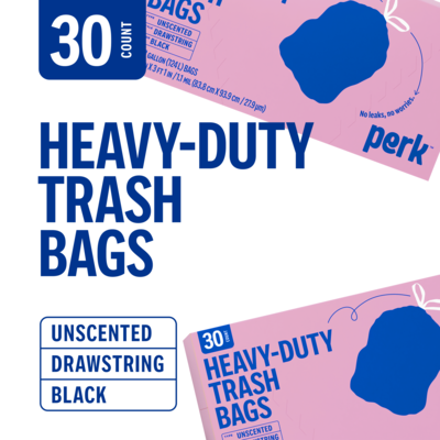 Perk™ 33 Gallon Kitchen Trash Bag, Low Density, 1.1 mil, Black, 30 Bags/Box (PK56747)
