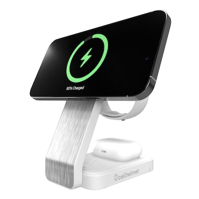 cellhelmet Magnetic 3-in-1 Qi Charging Stand with Charging Cable, 15W, 3-ft., White (PW-216)