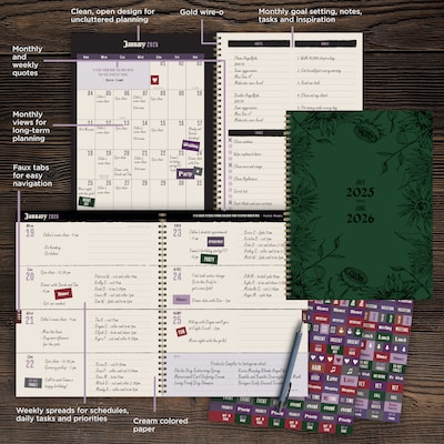 2025-2026 TF Publishing Garden of Green 9" x 11" Academic Year Weekly & Monthly Planner, Paperboard Cover, Green (AY26-9708)