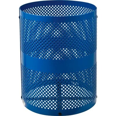 Global Industrial Outdoor Perforated Steel Trash Can w/ Flat Lid, 36 Gallon, Blue (261925BL)