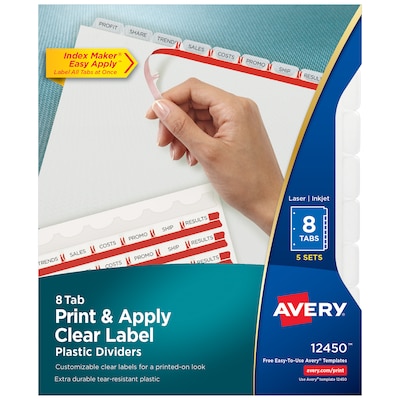 Avery Index Maker Plastic Dividers with Print & Apply Label Sheets, 5 Tabs, Frosted White, 5 Sets/Pa