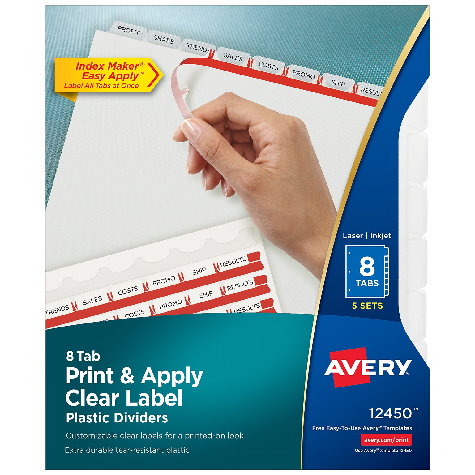 Avery Index Maker Plastic Dividers with Print & Apply Label Sheets, 5 Tabs, Frosted White, 5 Sets/Pack (12450)