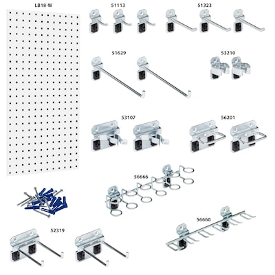 Triton Products LocBoard 18 x 36 x 9/16 Steel Square Hole Pegboard, 18 Assorted Hooks (LB18-1WH-K