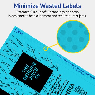 Avery Printable Rectangle Multipurpose Labels, 3-1/4" x 8-3/8", Bright Blue, 120/Pack (94251)