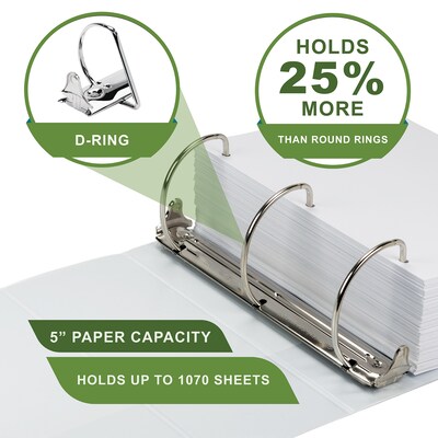 Samsill Earth's Choice Biobased 5" 3-Ring View Binders, D-Ring, White (16907)