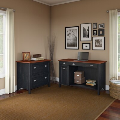 Bush Furniture Fairview 2 Drawer Lateral File Cabinet, Antique Black and Hansen Cherry (WC53984T)