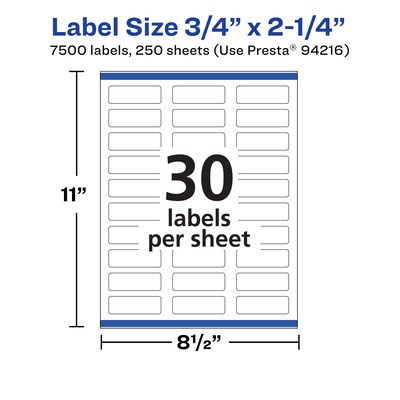 Avery Laser/Inkjet Multipurpose Labels, 2.25"  x 0.75", Matte White, 7500/Box (94216)