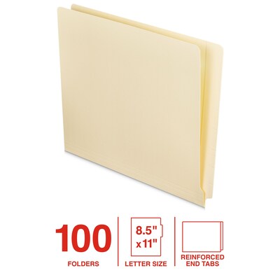 Staples End Tab File Folder, Straight Cut, Letter Size, Manila, Reinforced Tab, 100/Box (ST62568)