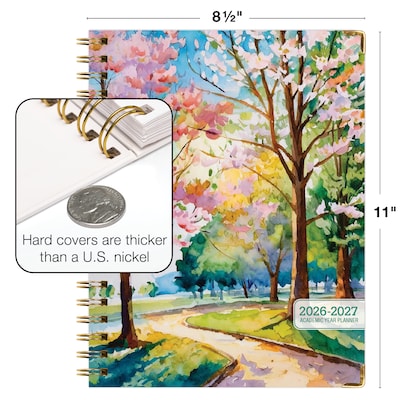 2026-2027 Excello Brands 8.5" x 11" Academic Weekly & Monthly Planner, Paperboard Cover, Watercolor Tree (FSHN-AY26-8511-43)