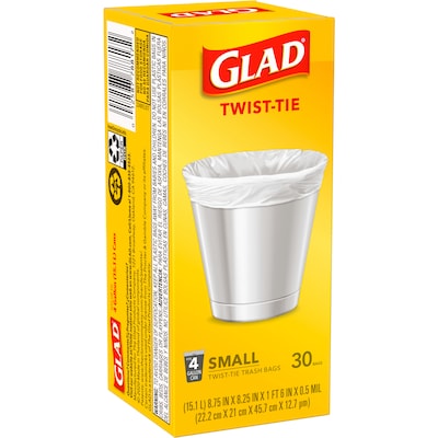 Glad 4 Gallon Kitchen Trash Bags, 30/Box (78817)