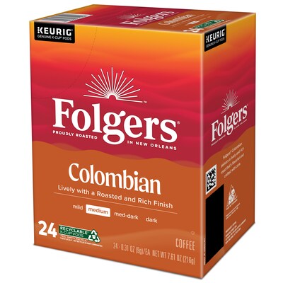 Folgers 100% Colombian Coffee, Medium Roast, 0.31 oz. Keurig® K-Cup® Pods, 24/Box (6659)