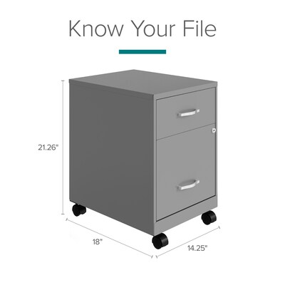 Space Solutions 18" 2-Drawer Mobile Verticle File Cabinet with Accessory Drawer, Letter Width, Arctic Silver (25938)