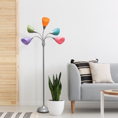 Simple Designs Medusa 67" Silver Floor Lamp with Cone Shades, Multicolored (LF2006-SLM)