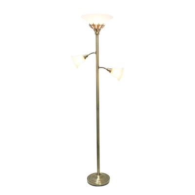 Lalia Home Torchiere Floor Lamp with 2 Reading Lights and Scalloped Glass Shades, Antique Brass (LHF