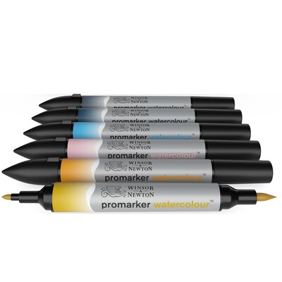 Winsor & Newton Promarker Dual-Tip Watercolor Alcohol Based Marker, Sky Tones, 6/Pack (WNX0290168)