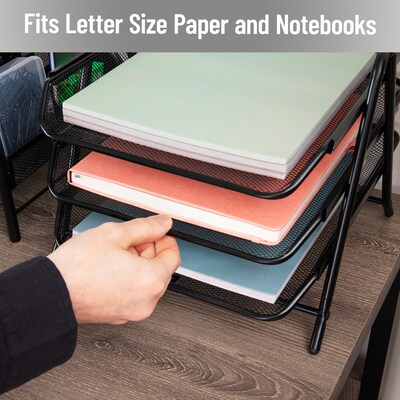 Mind Reader 3-Tier Stackable Paper Desk Tray Organizer, Metal Mesh, Black (3TPAPER-BLK)