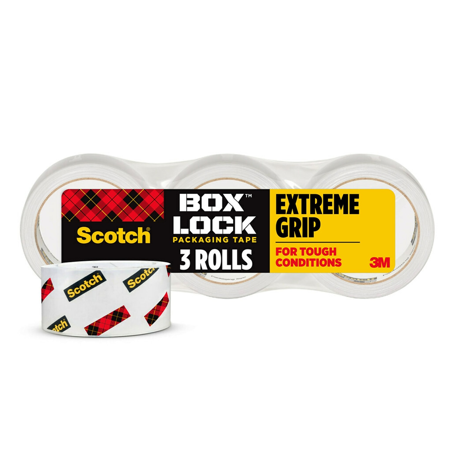 Scotch Box Lock Shipping Packing Tape, 1.88 in x 54.6 yds., Clear, 3/Pack (3950-3)