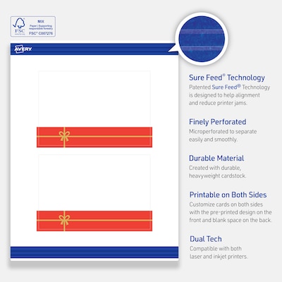Avery Gold-Red Gift Matte Blank Card, White, 20/Pack (S00-FG9)