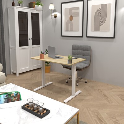 Mount-It! 48"W Electric Rectangular Adjustable Standing Desk, Maple/White (MI-8038)