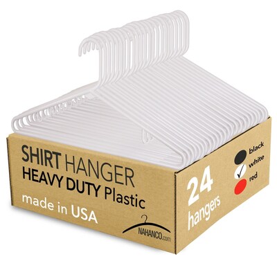 Nahanco Plastic Clothes Hangers, White, 24/Pack (TBWHU)