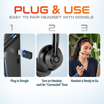 Delton 35X Wireless Noise Canceling Bluetooth Stereo Headset, Auto Pair USB Dongle & Fast Charging Dock, Black (DBHTEAD35XBTDL)