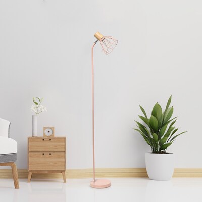 Simple Designs Farmhouse Fusion 55.91" Iron Floor Lamp with Round Shade, Light Pink (LF2019-LPK)