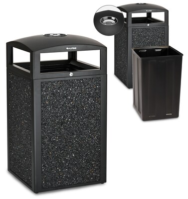 Alpine Industries Steel Outdoor Trash Can with Dome Lid and Ashtray, 40 Gallon, Gray Stone (472-40-GRYS)