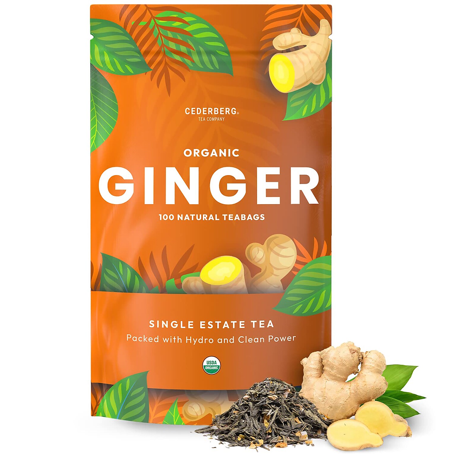 Cederberg Tea Company Organic Ginger Herbal Tea, Caffeine Free, 100 Tea Bags/Pack (CT-GING)