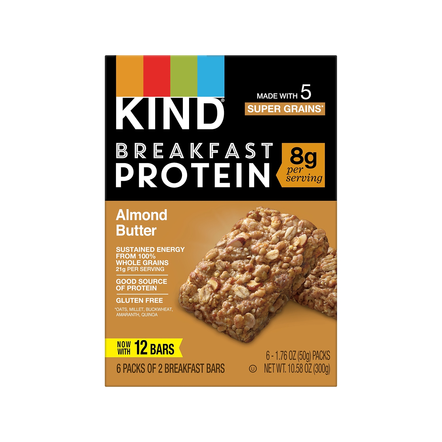 KIND Gluten-Free Almond Butter Protein Breakfast Bar, 10.58 oz., 6 Bars/Box (41935)