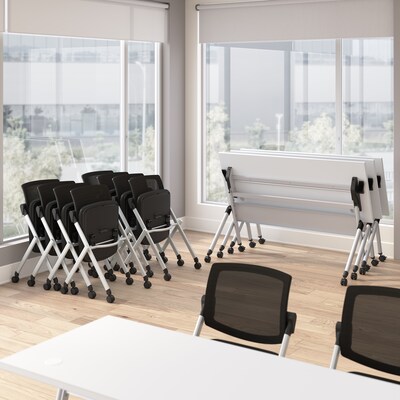 Bush Business Furniture Envision 72"W Foldable Training Room Table with 2 Chairs, White (NVS008WH)