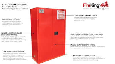 FireKing Flammable Liquids Storage Cabinet, 60 gal, Automatic Close, Red (SC60-AC-R)