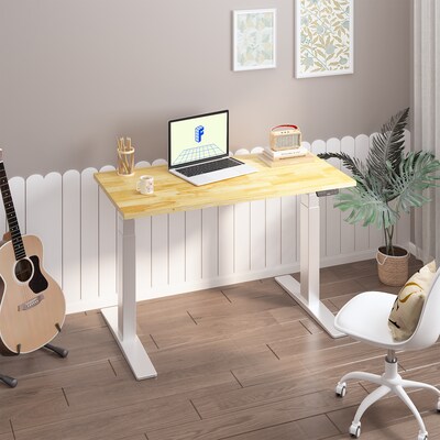 FlexiSpot E7 Commercial 48''W Electric Adjustable Standing Desk, Rubberwood/White (E7WCOM4824-RW)
