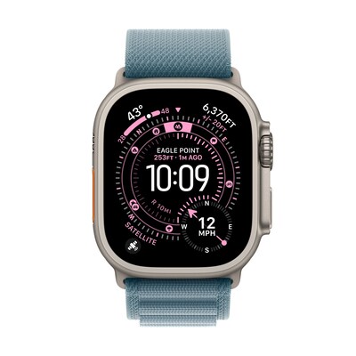 Apple Watch Ultra 3 GPS + Cellular Smartwatch, 49mm, Natural Titanium Case with Light Blue Alpine Loop, Large (MEWP4LW/A)