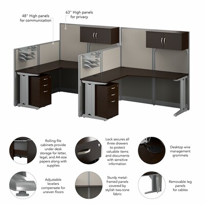 Bush Business Furniture Office in an Hour 63"H x 129"W 2 Person F-Shaped Cubicle Workstation, Mocha Cherry (OIAH008MR)