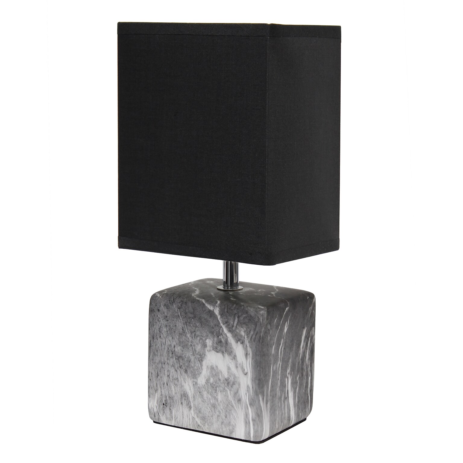 Simple Designs Petite Marbled Ceramic Table Lamp Fabric Shade, Black with Black Shade (LT2071-BOB)