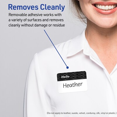 Avery Adhesive Name Tags, Pre-printed Silver/Black Hello Design