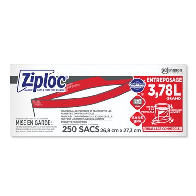 Ziploc Double Zipper Storage Bags, Gallon, 250 Bags/Carton (682257)