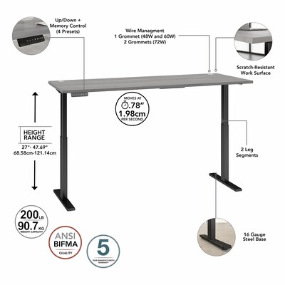 Bush Business Furniture Move 60 Series 72"W Electric Height Adjustable Standing Desk, Platinum Gray/Black (M6S7230PGBK)