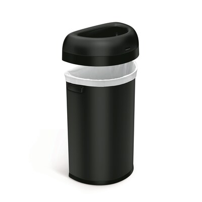 simplehuman 60L Semi-Round Can, Matte Black Heavy-Gauge Steel, Indoor Trash Can with Open Lid, 16 Gallon (CW1497)